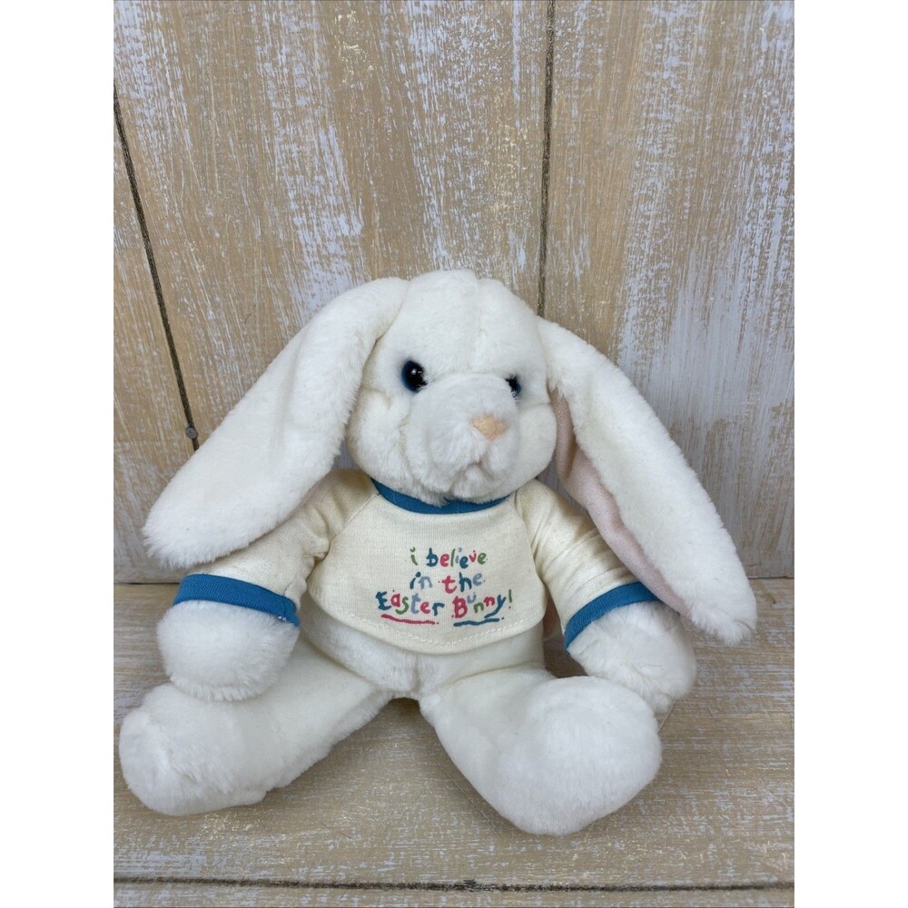 Dakin 1992 Easter Bunny Plush White w/ I Believe in the East Bunny! T-Shirt